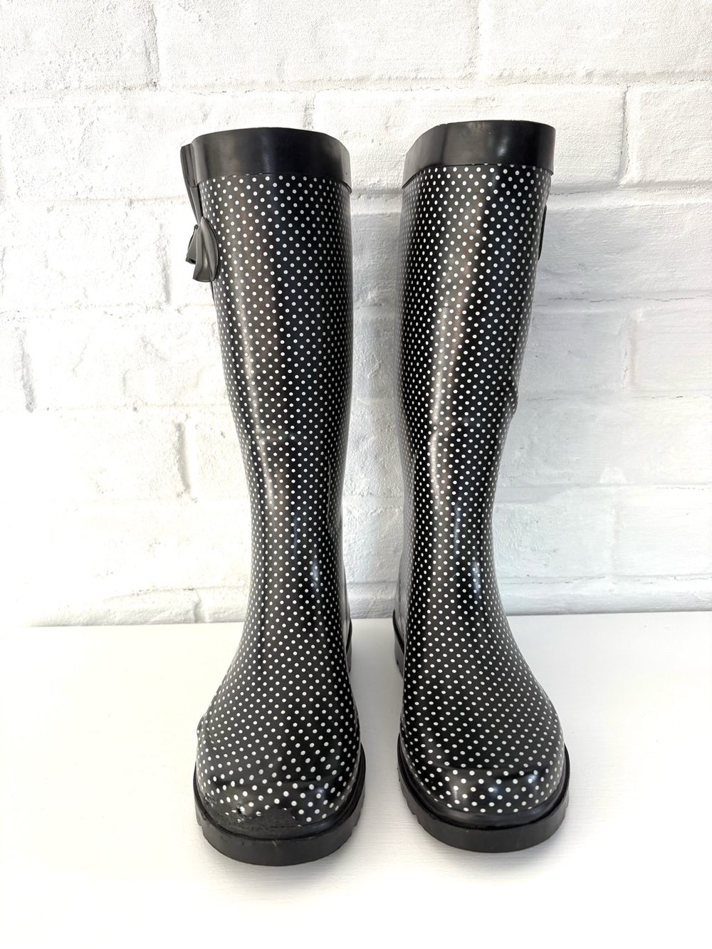 Rain Boots Capelli of New York Black with White Polka Dot Knee-High
